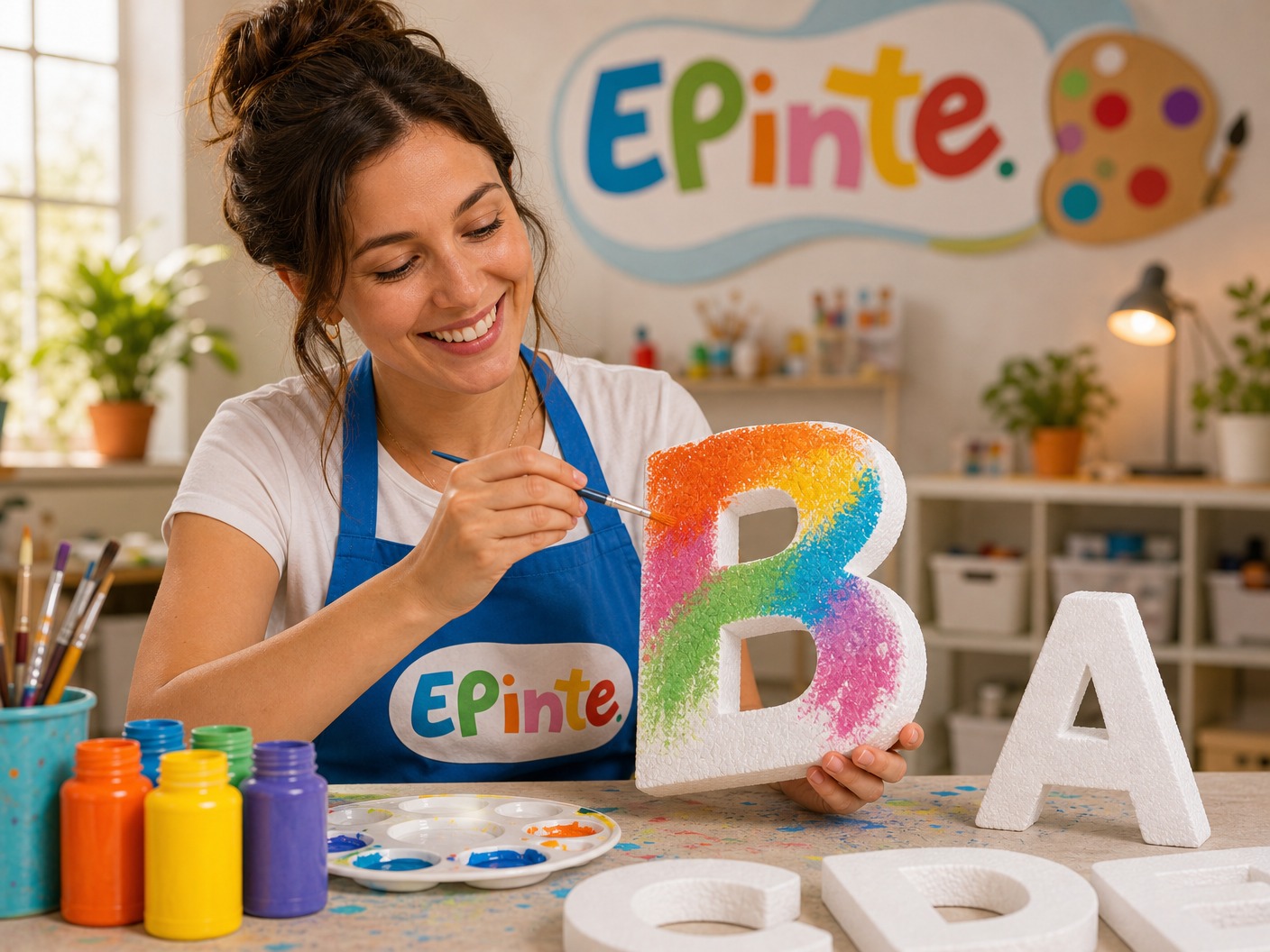 Peça tridimensional em EPS sendo pintada